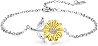 Sunflower Bracelet 925 Sterling Silver Sunflower Jewelry Sunflower Mother Day Gift Summer Jewelry Gift For Women Girlfriend Daughter with Gift Box