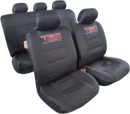 Canvas Car Seat Covers Heavy Duty Full Set Seat Covers for Trucks Embroidery for Most Low Bucket Seat (Black)