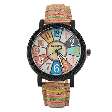 Funique Colorful Fan Shape Quartz Watch Sports Casual Watch with PU Leather Strap