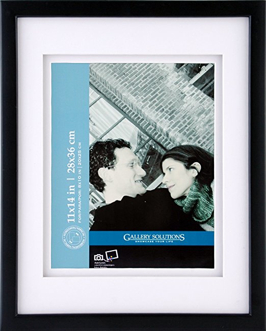 Gallery Solutions Black Gallery Frame with Mat, 11-Inch by 14-Inch Matted to 8 by 10-Inch