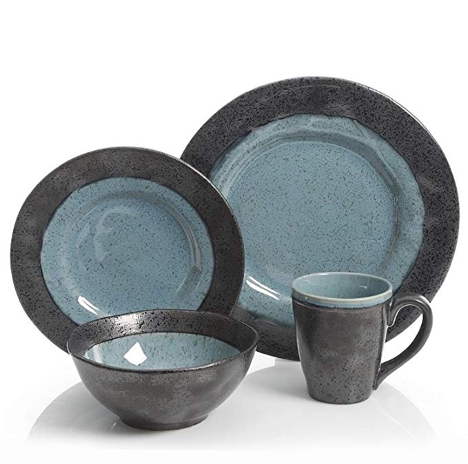 Gibson Dragonstone 16 pc Dinnerware Set Aqua Stoneware