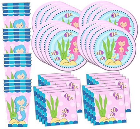 Mermaids Under the Sea Birthday Party Supplies Set Plates Napkins Cups Tableware Kit for 16 by Birthday Galore