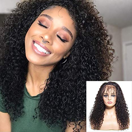 Nadula Brazilian Curly Virgin Human Hair Lace Front Wigs For Women 100% Unprocessed Virgin Curly Human Hair Wig 130% Density With Baby Hair (24inch, Natural Color)