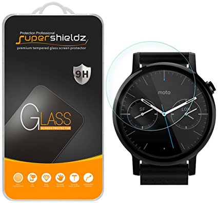 [2-Pack] Moto 360 42mm (2nd Gen) Tempered Glass Screen Protector, Supershieldz Anti-Scratch, Anti-Fingerprint, Bubble Free, Lifetime Replacement Warranty