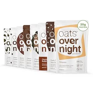 Oats Overnight Chocolate Variety Pack - High Protein, High Fiber Breakfast Protein Shake - Gluten Free Oatmeal, Non GMO High Protein Oatmeal - Smores, Dark Chocolate Sea Salt & More Flavors (8 Pack)