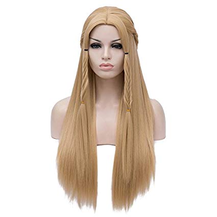 OneUstar Women's Long Straight Blonde Wig Middle Parting Heat Resistant Synthetic Full Hair Party Cosplay Costume Wig 30 Inch