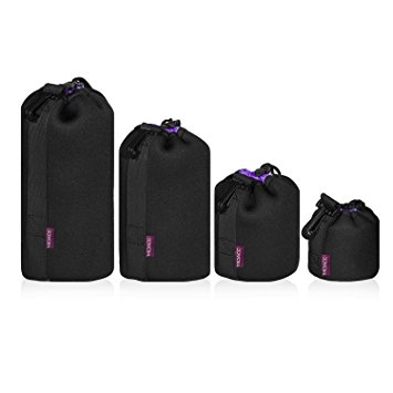 Camera Lens Case (4 Pack),Lens Pouch Set Thick Protective Neoprene Waterproof Lens Bags with Drawstring for Canon,Nikon,Pentax,Sony,Olympus,etc.