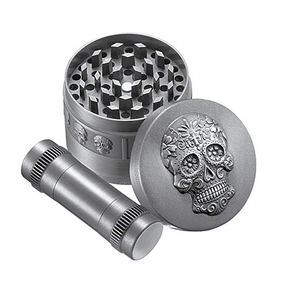 Topelek Herb Metal Dry Grinder with Premium Zinc Alloy Magnetic Lid, 4 Pieces Spice Mill Crusher with Pollen Presser for Tobacco