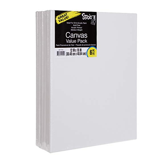 Darice Studio 71, 6 Piece, 12 by 16 inch, Stretched Canvas Value Pack, Pack of 6, White