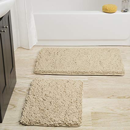 Lavish Home 2 Piece Memory Foam Shag Bath Mat - Ivory