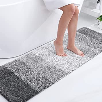 Olanly Luxury Bathroom Rug Mat, Extra Soft and Absorbent Microfiber Bath Rugs, Non-Slip Plush Shaggy Bath Carpet Runner, Machine Wash Dry, Bath Mats for Bathroom Floor, Tub and Shower, 20x59, Grey