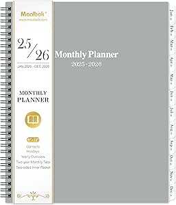 2025-2026 Monthly Planner/Calendar - 2 Year Planner 2025-2026, Monthly Tabs, 9’’ × 11’’, Jan. 2025 - Dec. 2026, Hard Cover, Inner Pocket - Grey