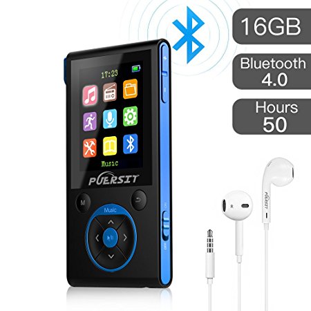 MP3 Player with Bluetooth and FM Radio,16GB Portable HIFI Lossless Sound MP3/MP4 Music Player with Pedometer/Voice Recorder/Earphone for Sports,50 Hours Playback (Max expand to 128GB) by Puersit