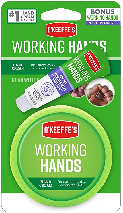 O'Keeffe's Working Hands Hand Cream, 3.4oz Jar with Working Hands Night Treatment Hand Cream Sample, White, 104992