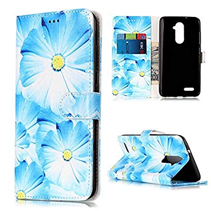 NEXCURIO ZTE ZMax Pro/Imperial Max/ZTE Kirl/Grand X Max 2 / Blade X Max Wallet Case with Card Holder Folding Kickstand Leather Case Flip Cover for ZTE ZMax Pro (Blue Flower)