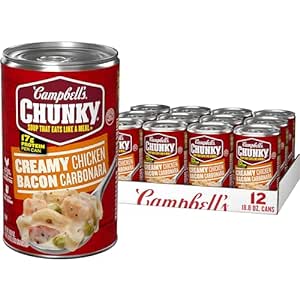 Campbell’s Chunky Soup, Creamy Chicken Bacon Carbonara Soup, 18.8 oz Can (Case of 12)