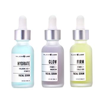 Valjean Labs Facial Serum, Combo Pack of Hydrate, Glow, and Firm (1oz Bottles)