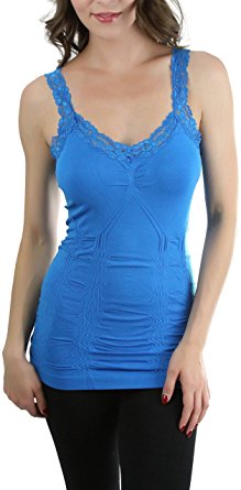 ToBeInStyle Women's Wrinkled Camisole With Lace Trim Straps