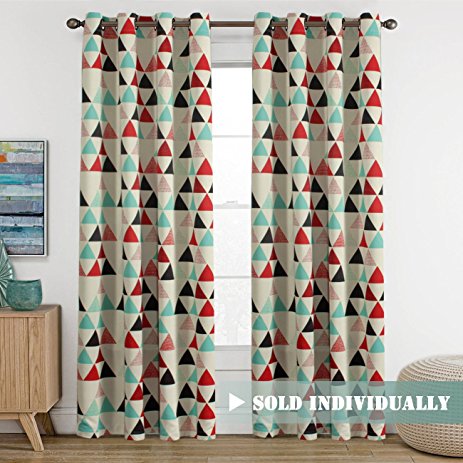 H.Versailtex Ultra Sleep Energy Efficient Blackout Curtain, Antique Copper Grommet Panel Drapes for Spring Fashion 2017, 1 Panel, 52x96 Inch Long-Stone Blue/Red/Beige Triangle Pattern