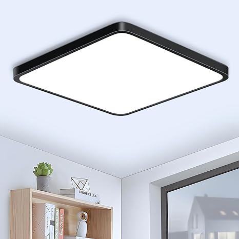 24W 12 Inch LED Ceiling Light Fixture, CRI 90, Square 6000K Cold White Black Flush Mount Lights, 3200LM Super Bright Ceiling Lamp, IP 40 Flat Modern Lighting for Bedroom, Kitchen, Office