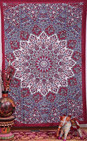 Large Hippie Tapestry, Hippy Mandala Bohemian Tapestries, Indian Dorm Decor, Psychedelic Tapestry Wall Hanging Ethnic Decorative Tapestry, 85 X 90 Inches