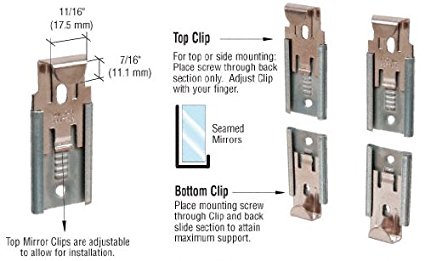 CRL Nickel Plated Adjustable Mirror Clip Set for 1/2 in (12 mm) Straight Edge Glass - Package