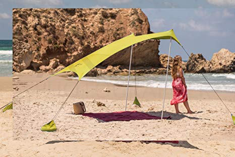 Beach Tent Sunshade Family Size 9.8'X9.8', 7ft Tall with Sandbag Anchors, Simple & Versatile. SPF50, Lycra SunShelter for The Beach,Camping and Outdoors.