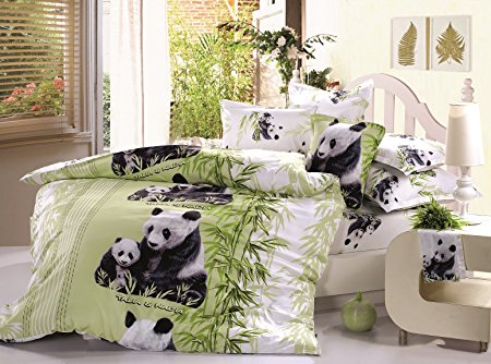 Beddinginn Lovely Mother and Baby Pandas Print 400-thread-count Cotton 4 Pieces 3d Bedding Sets (Full)