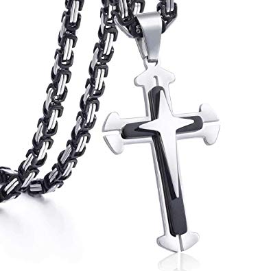 Trendsmax Cross Pendant Necklace Mens Boys Stainless Steel Gold Silver Byzantine Chain 22 24 26 28 30inch