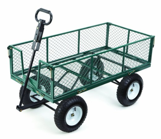Farm and Ranch MH2121D Heavy-Duty Steel Utility Cart with Removable Folding Sides and 13-Inch Pneumatic Tires 1000-Pound Capacity 48-Inches by 24-Inches Green Finish