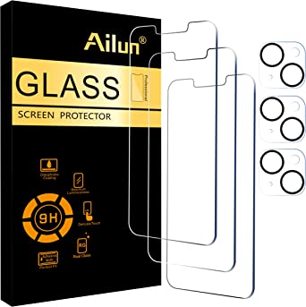 Ailun 3 Pack Screen Protector for iPhone 14[6.1 inch]   3 Pack Camera Lens Protector,Case Friendly Tempered Glass Film,[9H Hardness] - HD