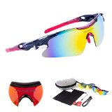 RIVBOS 802 Polarized Sports Sunglasses with 5 Set Interchangeable Lenses for Cycling