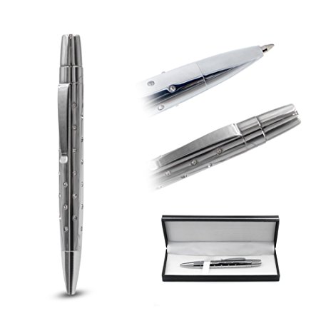 2cl direct Classic Palladium Trim Stainless Steel Ballpoint Pens Inlaid with Top Zircon Stones/Artificial Diamonds, Gift Boxed - Silver