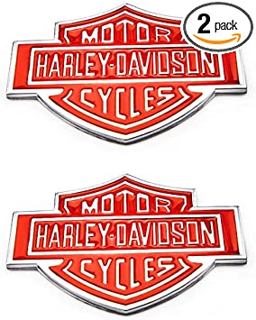 CARRUN 2pc 3D Harley Davidson Emblem Fuel Tank car Fender Rear Trunk Side Metal Emblems Badges Dyna Sportster Street Replacement for F-150 F250 F350 (Silver-Red)