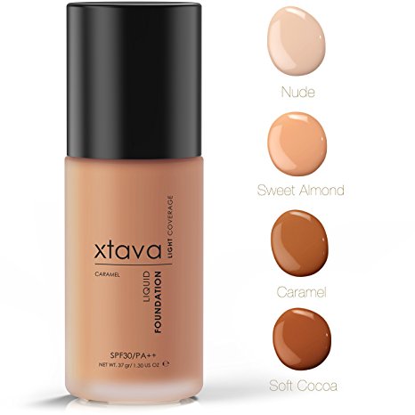 xtava Sheer Matte Liquid Foundation with SPF 30 - Natural, Luminous, Professional Quality Formula with Buildable Coverage - Cruelty Free Makeup - Crafted in Korea (Caramel)