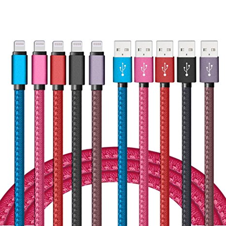 JFA [5 Pack] PowerLine Lightning Cable (3ft) Lightning Cables for iPhone X / 8 / 8 Plus / 7 / 7 Plus 6s / 6s Plus / 6 / 6 Plus/ 5s / 5, iPad mini / 4 / 3 / 2, iPad Pro (Brown Red Blue Pink Black)