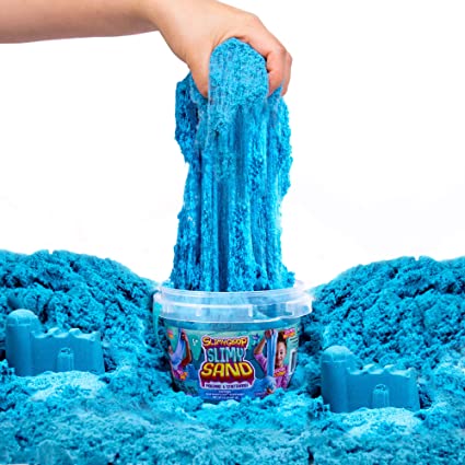 SLIMYSAND by Horizon Group USA, 1.5 Lbs of Stretchable, Expandable, Moldable, Non Stick, Slimy Play Sand in A Reusable Bucket, Blue- A Kinetic Sensory Activity