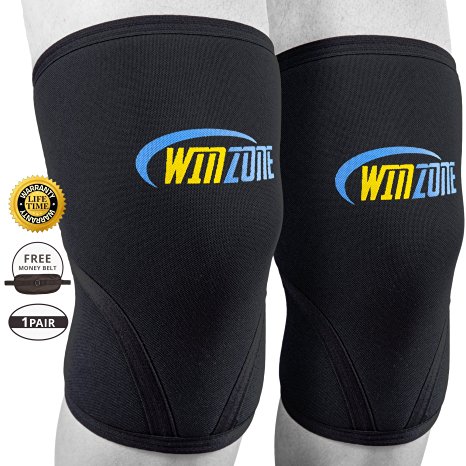 Knee Sleeve Brace, Compression Sleeves Pair, 7mm Neoprene, Basketball, Weightlifting, Crossfit, Arthritis, Running, Squats, Powerlifting. Support w/o Restricting Movement Lifetime Warranty! by Winzone