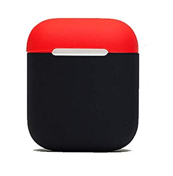 Protective Airpods Case {Made of 2 pcs} Shock Proof Soft Skin for Airpods Charging Case (Black/Red)
