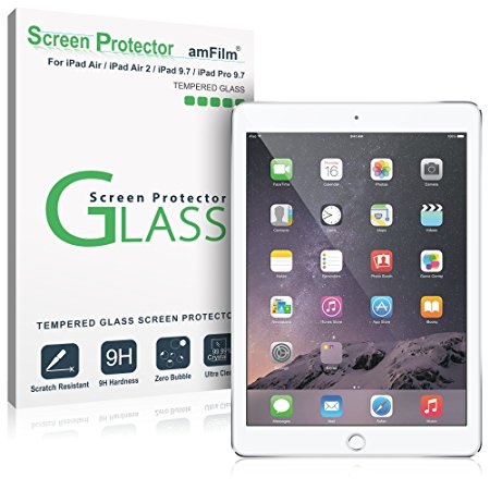 iPad Pro 9.7 Inch/iPad Air/iPad Air 2 Screen Protector Glass, amFilm 0.33m 2.5D Round Edge Tempered Glass Screen Protector for Apple iPad Air 2, iPad Air, iPad Pro 9.7 inch 2016 (1-Pack)