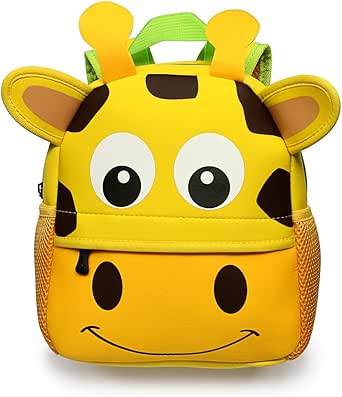 Hipiwe Little Kid Toddler Backpack Baby Boys Girls Kindergarten Pre School Bags Cute Neoprene Cartoon Backpacks for Children, Giraffe,0-3 Years Old (S), 21*13*31cm, Giraffe