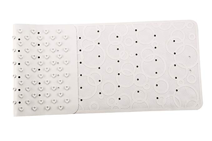 Moon Castle Anti-Slip Extra Long Rubber Bath Mat, Machine Washable, Mildew Resistant, Rectangle 38” x 14”,White