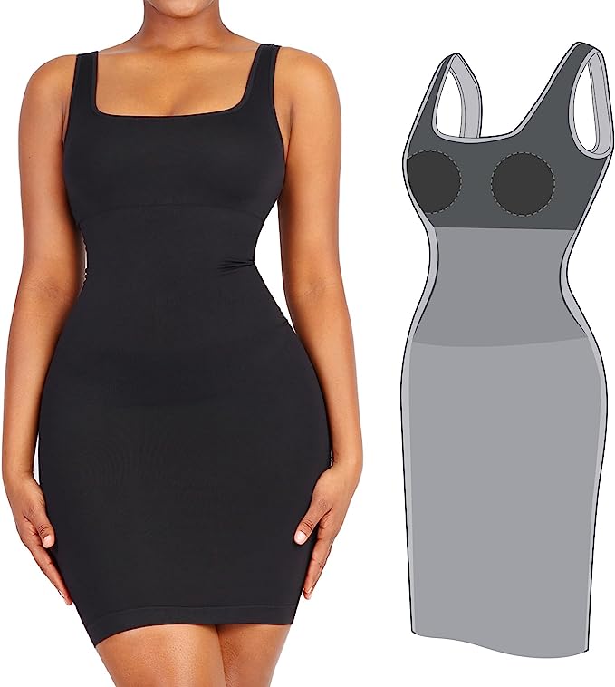 FeelinGirl Formal Shaper Dress Bodycon Dresses for Women Sleeveless Mini Sexy Tank Top Club Dress Black XL/XXL