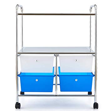 3 Tier Storage Cart, EZOWare Multifunction Organizer Standing Shelf Utility Rolling Cart with Handles and 4 Storage Drawers for Bathroom Kitchen Pantry Office Salon & Spa