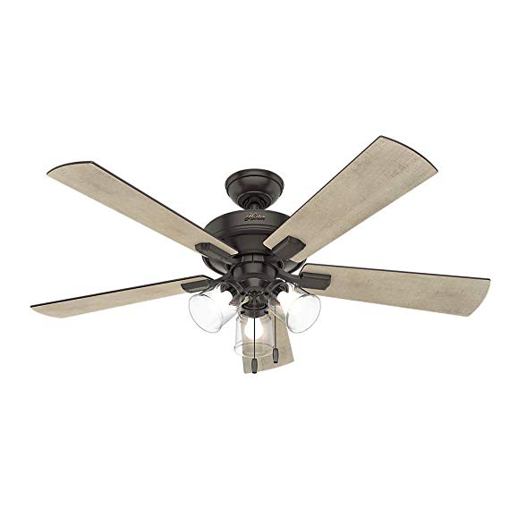 Hunter Indoor Ceiling Fan, with pull chain control - Crestfield 52 inch, Nobel Bronze, 54205