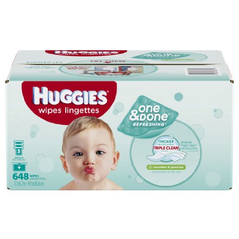 Huggies One & Done Refreshing Baby Wipes Refill, Cucumber and Green Tea, 648 Count (Packaging may vary)
