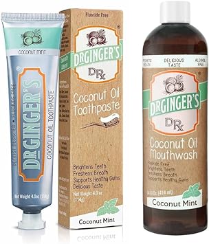 Dr Ginger's Fluoride Free Coconut Oil Pulling Toothpaste and Mouthwash Bundle, Coconut Mint