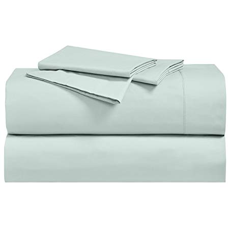 Abripedic 22" Deep Pocket Solid Sea Queen 300TC Sheet Set- Breathable Crispy Soft Percale Bed Sheets