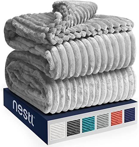 Nestl Cut Plush Fleece Throw Blanket - Throw Size - Lightweight Super Soft Fuzzy Luxury Bed Blanket for Bed - Machine Washable - (50x60) (Light Grey)