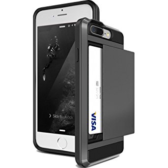 iPhone 8 Plus Case,iPhone 7 Plus Case,JOBSS [Card Pocket] Shock Absorbing Hybrid Best Impact Defender Rugged Slim Card Slot Holder Bumper Wallet Case Cover [Black]